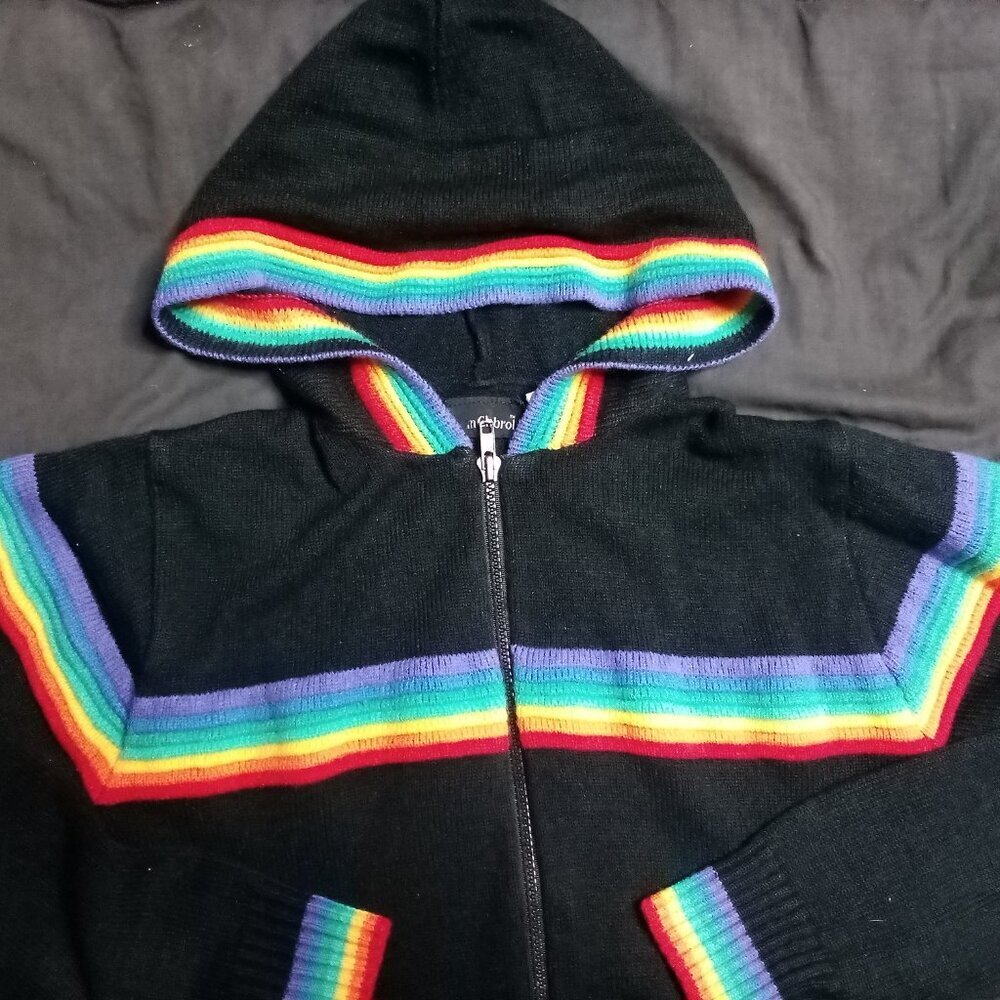 Vintage Ann Chabrol Rainbow Stripe Knit Hoodie Sweater